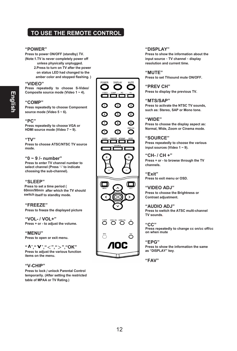English | AOC L26W661 User Manual | Page 13 / 27
