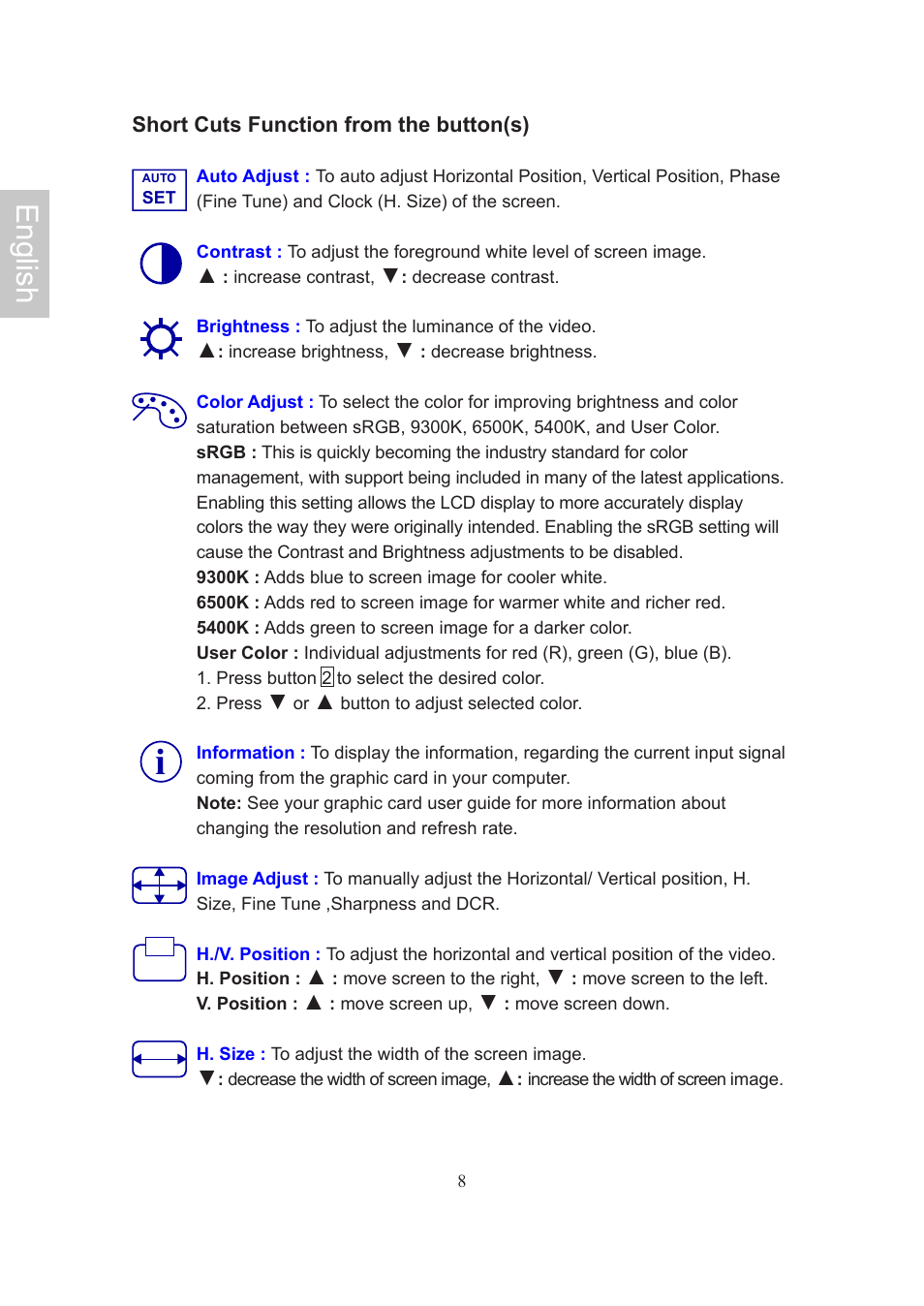 English | AOC Flat Panel Monitor 197Va1 User Manual | Page 10 / 59