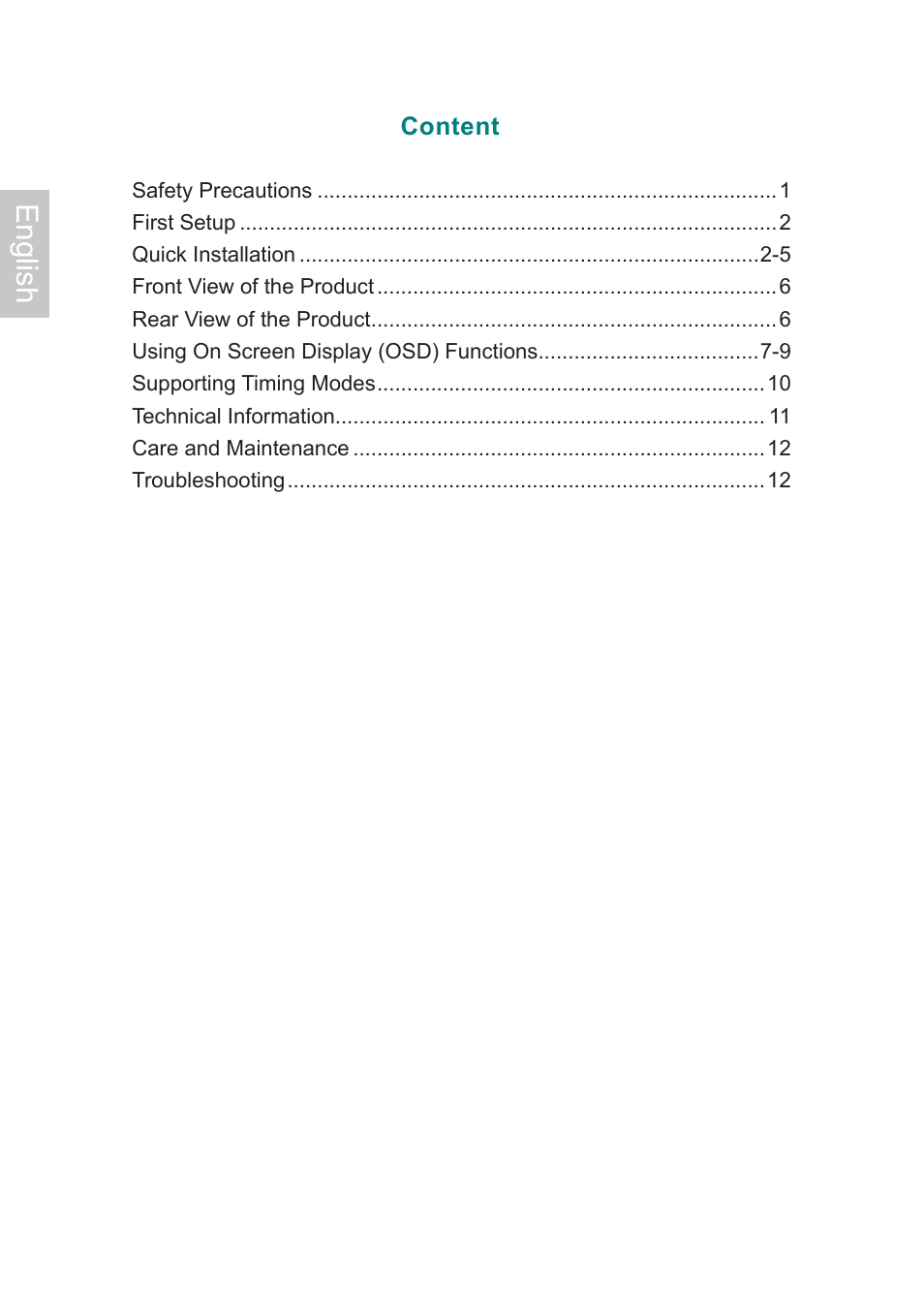 English | AOC Flat Panel Monitor 197Va1 User Manual | Page 2 / 59