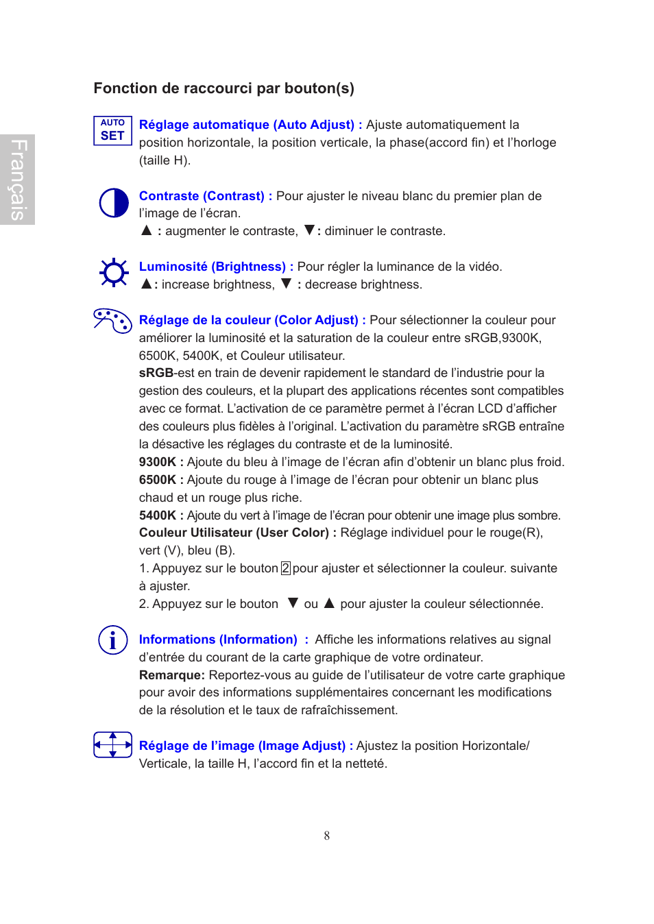 Français | AOC Flat Panel Monitor 197Va1 User Manual | Page 24 / 59