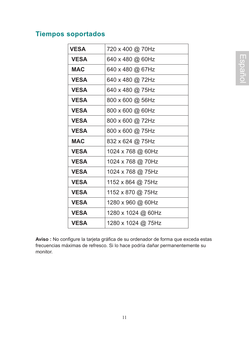 Español | AOC Flat Panel Monitor 197Va1 User Manual | Page 42 / 59