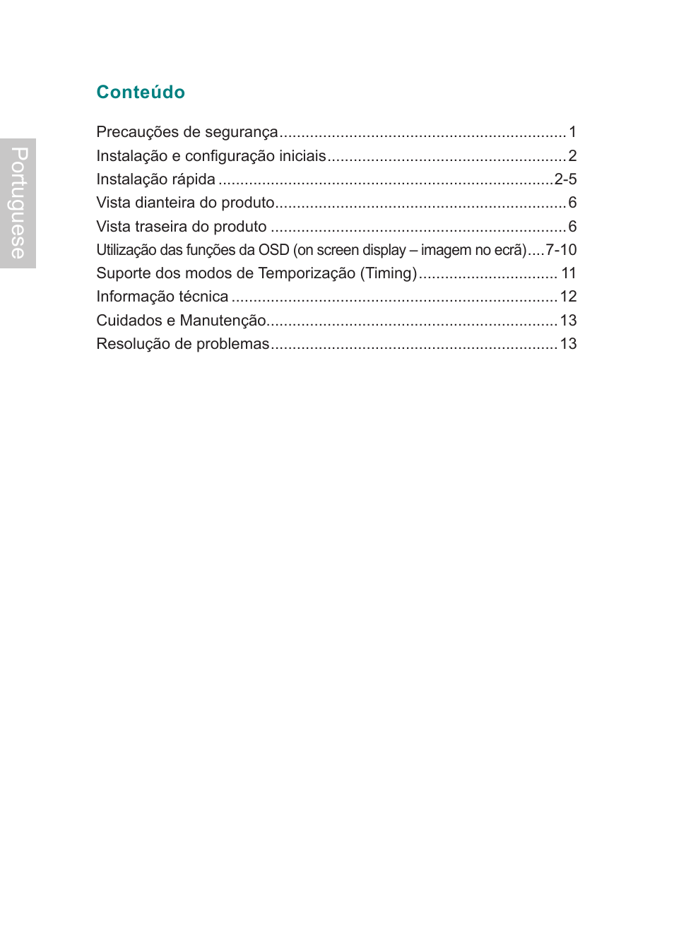 Portuguese | AOC Flat Panel Monitor 197Va1 User Manual | Page 46 / 59