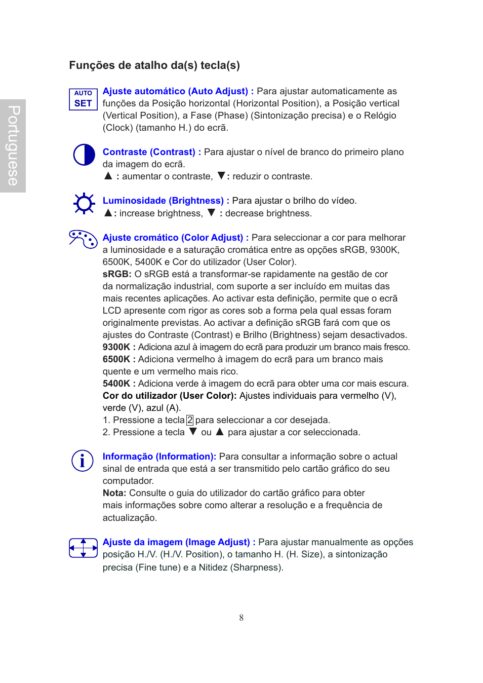 Portuguese | AOC Flat Panel Monitor 197Va1 User Manual | Page 54 / 59