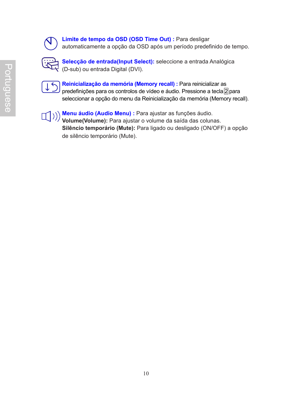 Portuguese | AOC Flat Panel Monitor 197Va1 User Manual | Page 56 / 59