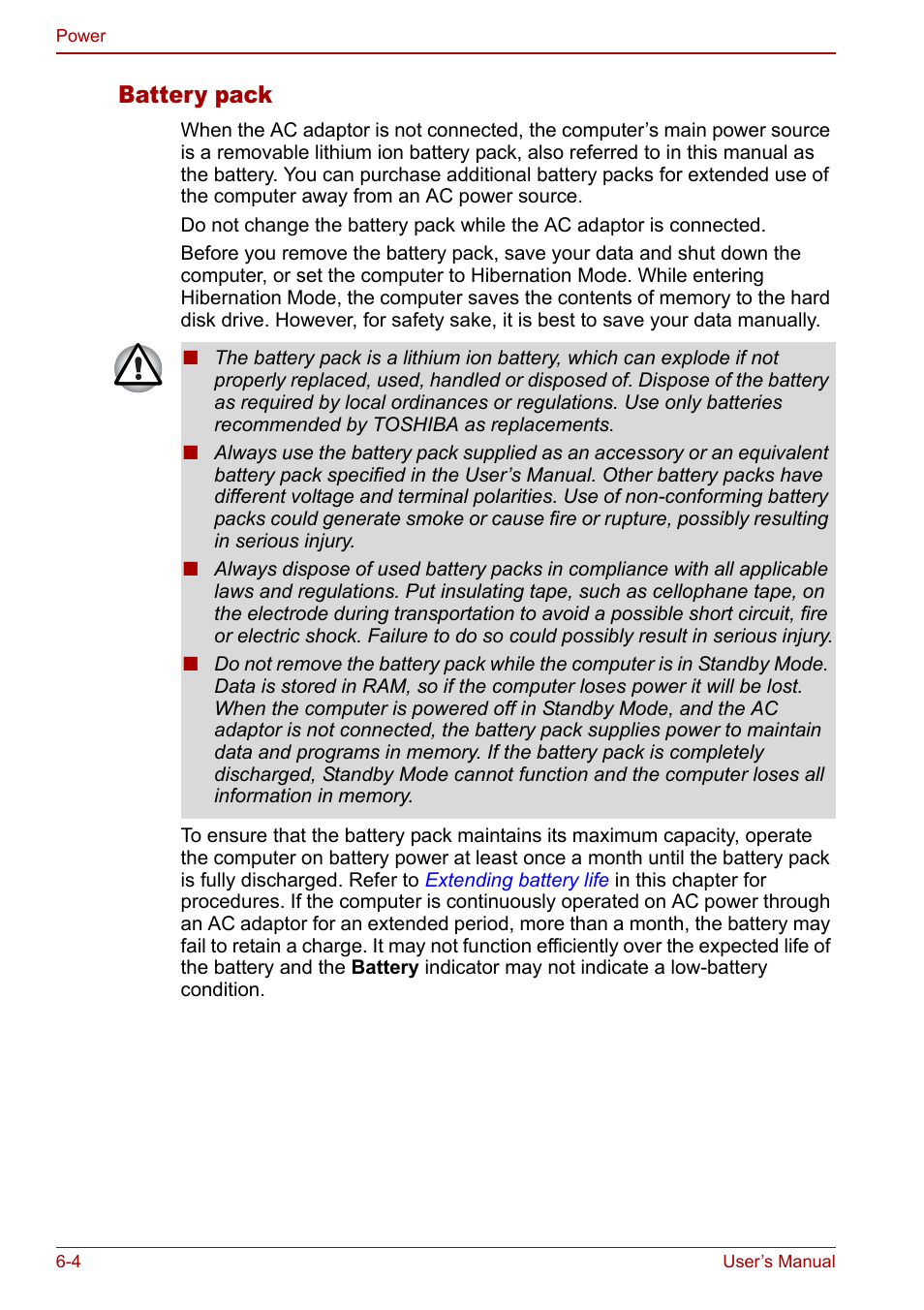 Battery pack | Toshiba Qosmio G30 HD-DVD (PQG31) User Manual | Page 108 / 272