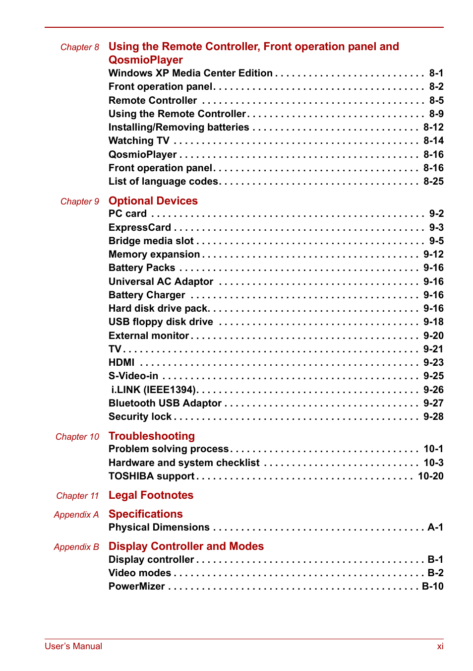 Toshiba Qosmio G30 HD-DVD (PQG31) User Manual | Page 11 / 272