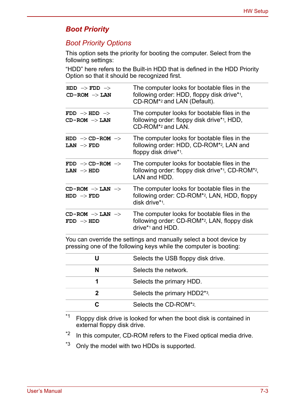 Boot priority, Section, Boot priority boot priority options | Toshiba Qosmio G30 HD-DVD (PQG31) User Manual | Page 123 / 272
