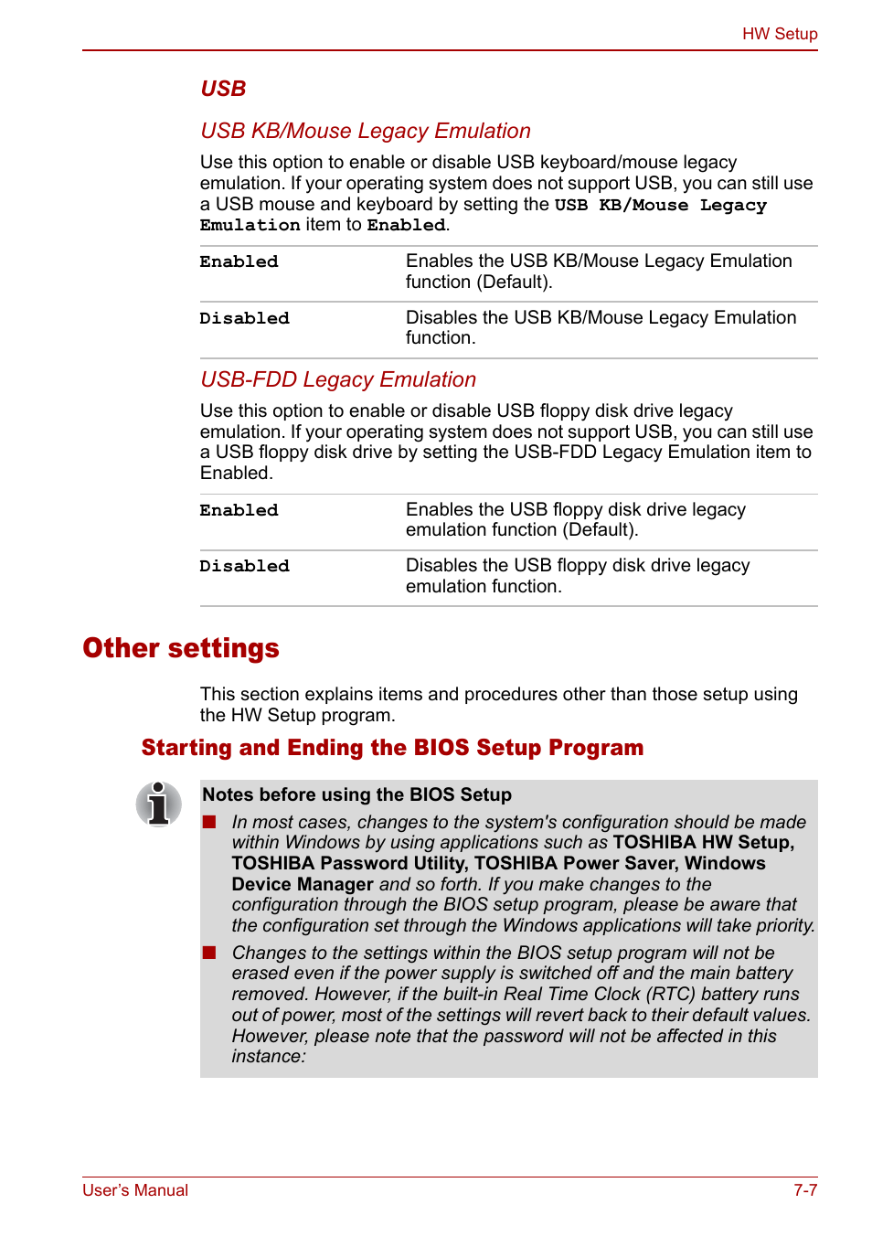 Other settings, Other settings -7, Starting and ending the bios setup program | Toshiba Qosmio G30 HD-DVD (PQG31) User Manual | Page 127 / 272