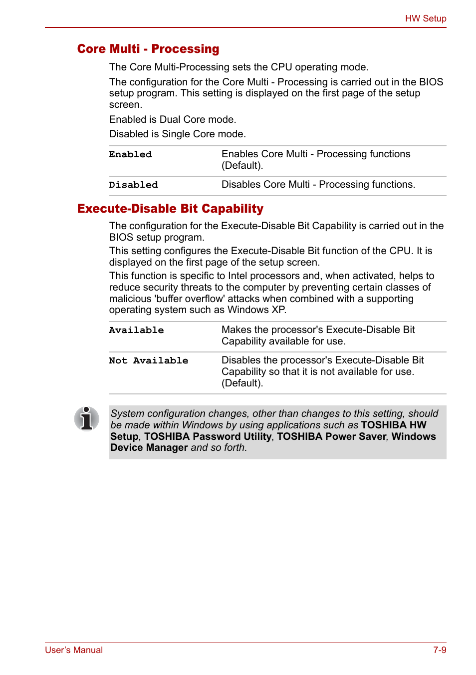 Core multi - processing, Execute-disable bit capability | Toshiba Qosmio G30 HD-DVD (PQG31) User Manual | Page 129 / 272