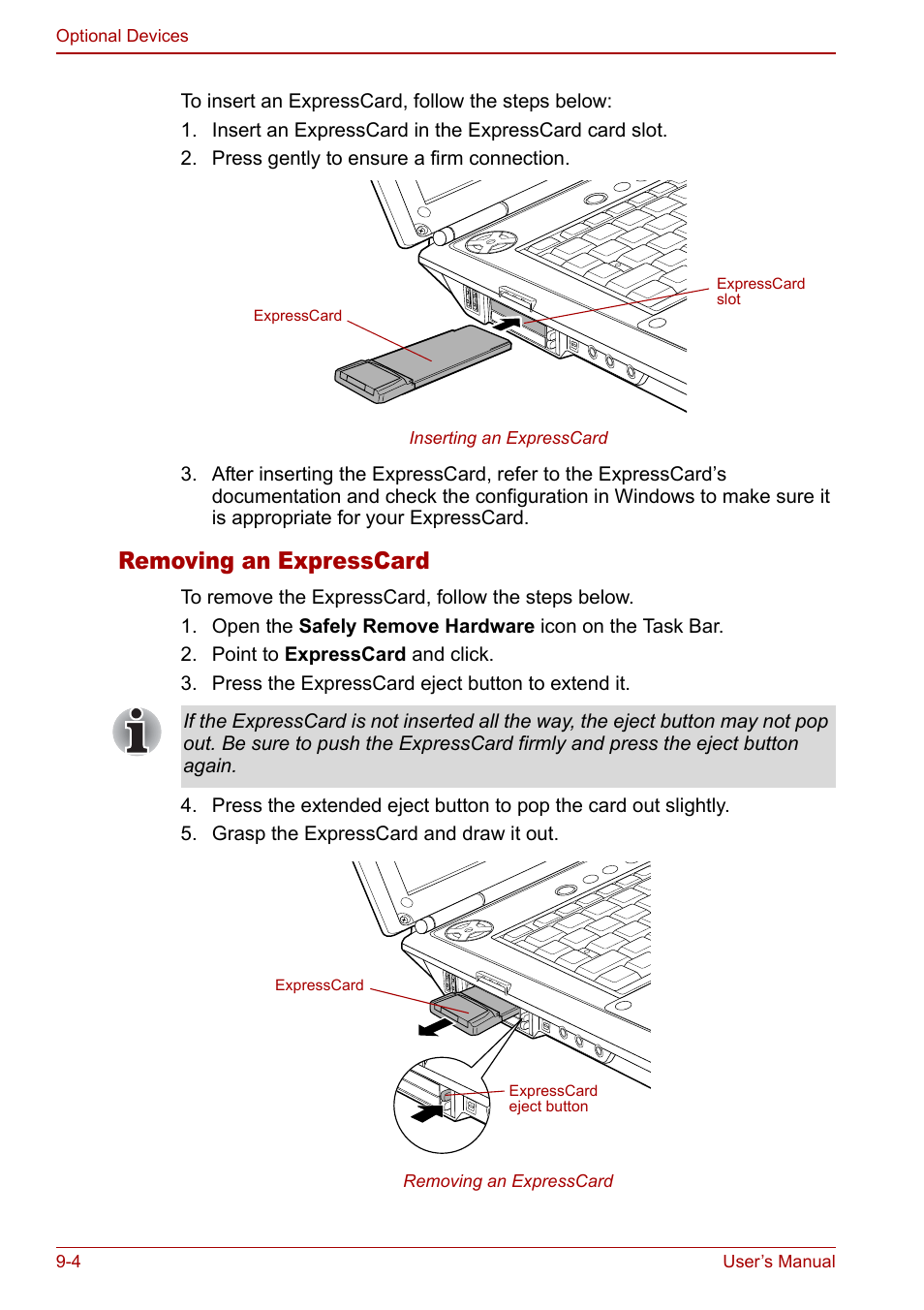 Removing an expresscard | Toshiba Qosmio G30 HD-DVD (PQG31) User Manual | Page 166 / 272