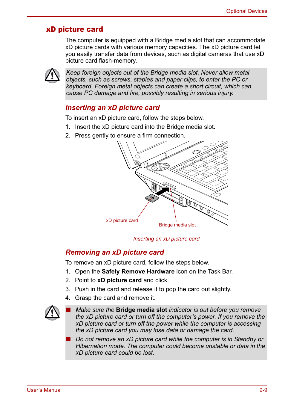 Xd picture card | Toshiba Qosmio G30 HD-DVD (PQG31) User Manual | Page 171 / 272