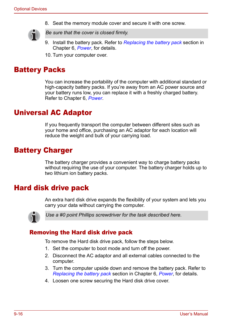 Battery packs, Universal ac adaptor, Battery charger | Hard disk drive pack | Toshiba Qosmio G30 HD-DVD (PQG31) User Manual | Page 178 / 272