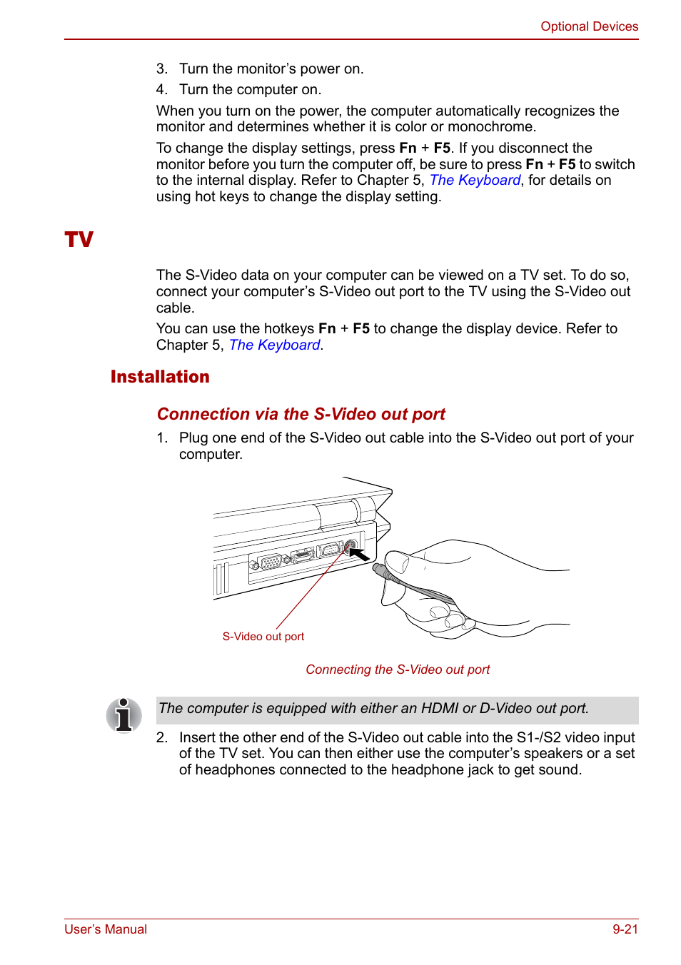 Tv -21, Installation | Toshiba Qosmio G30 HD-DVD (PQG31) User Manual | Page 183 / 272