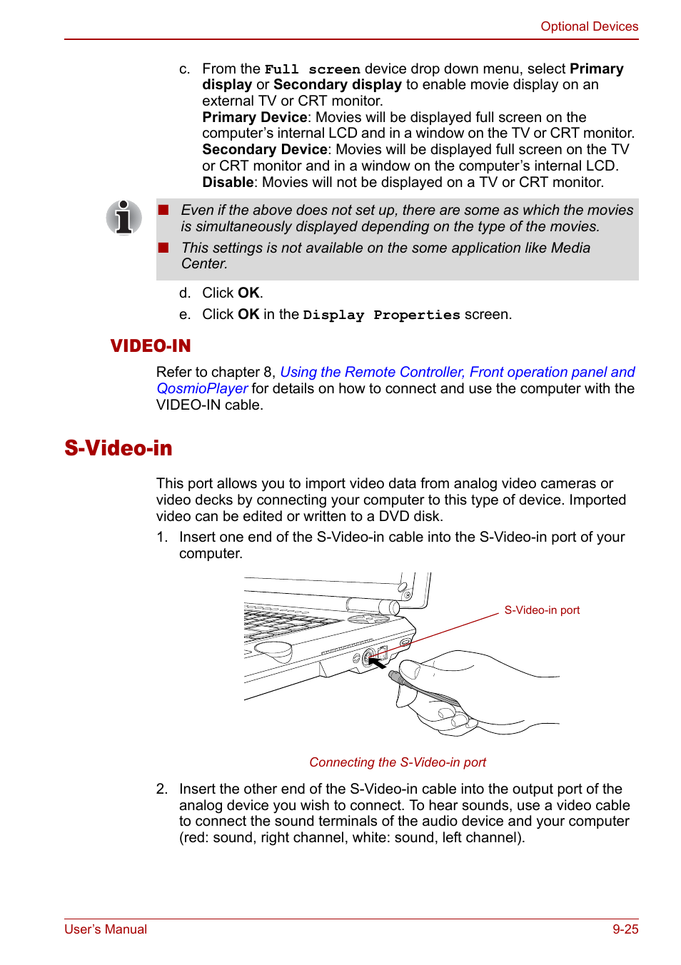 S-video-in, S-video-in -25, Video-in | Toshiba Qosmio G30 HD-DVD (PQG31) User Manual | Page 187 / 272