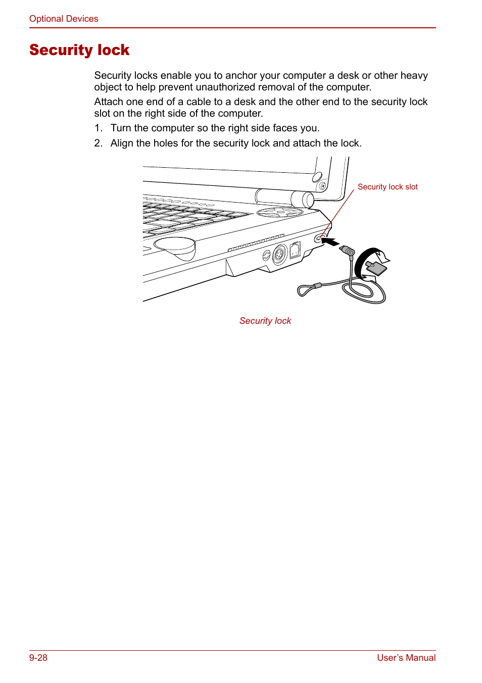 Security lock, Security lock -28 | Toshiba Qosmio G30 HD-DVD (PQG31) User Manual | Page 190 / 272