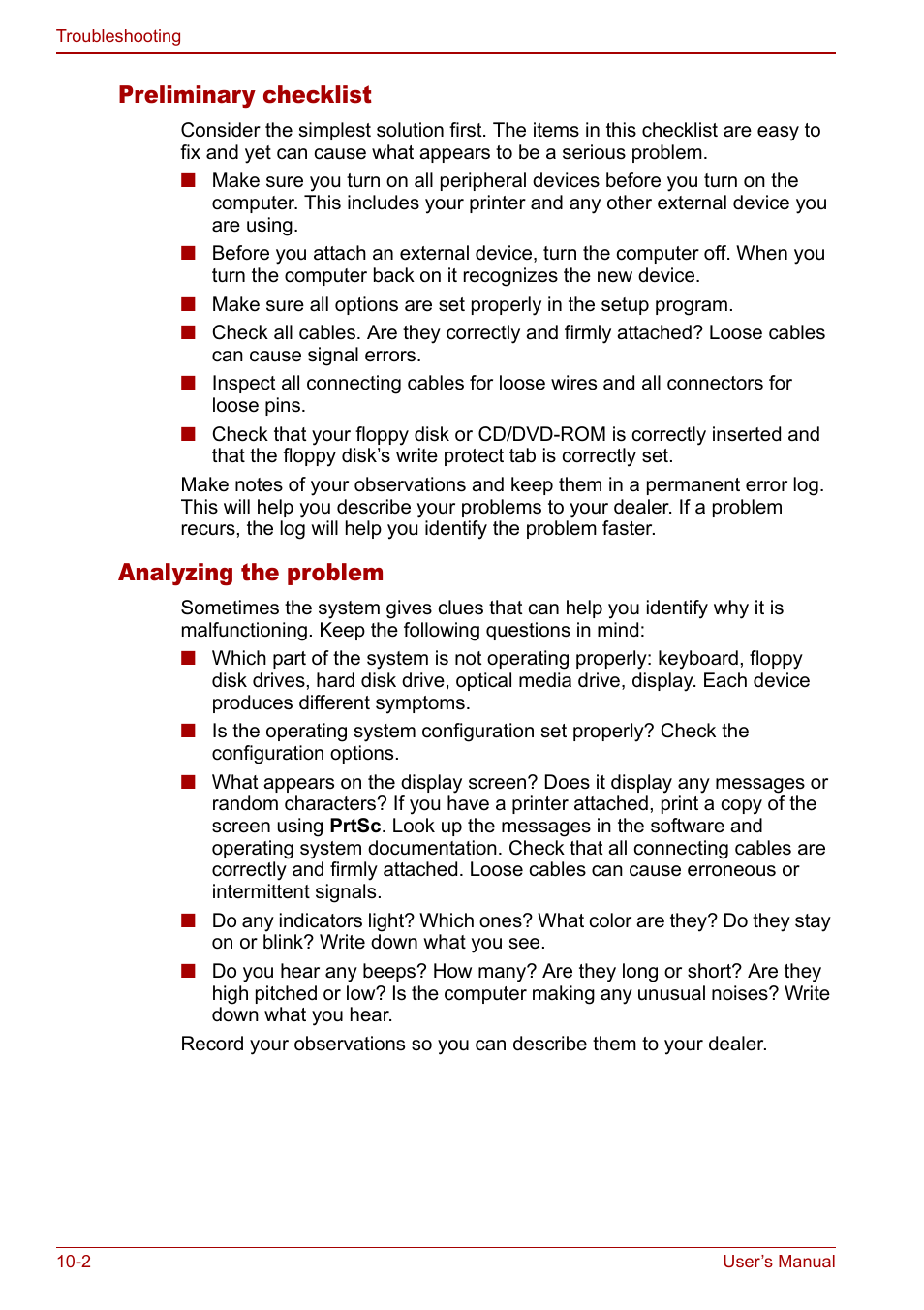 Preliminary checklist, Analyzing the problem | Toshiba Qosmio G30 HD-DVD (PQG31) User Manual | Page 192 / 272