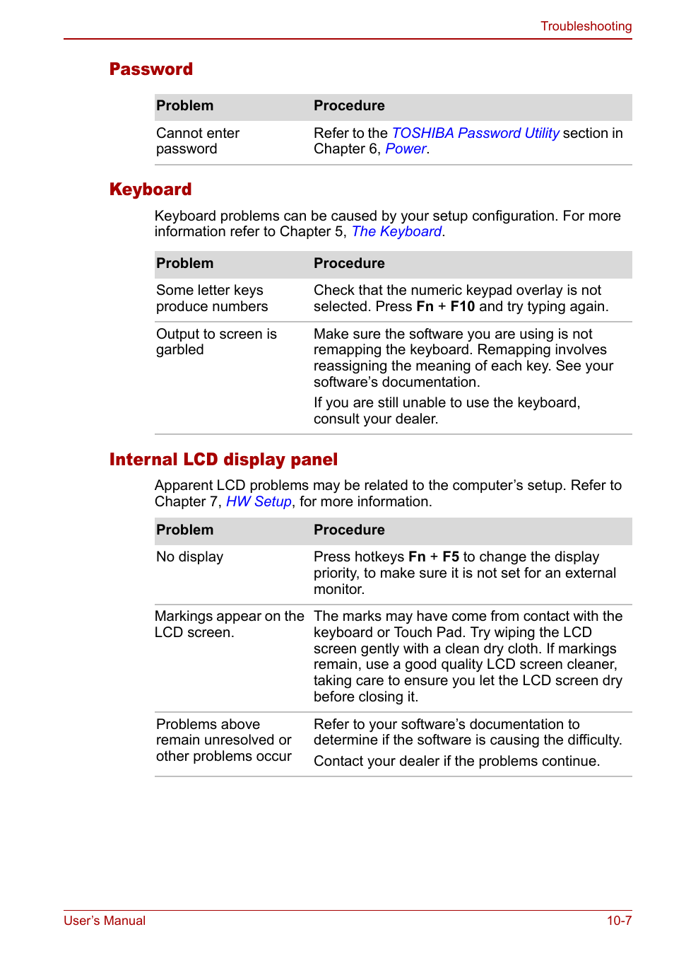 Password keyboard, Internal lcd display panel | Toshiba Qosmio G30 HD-DVD (PQG31) User Manual | Page 197 / 272