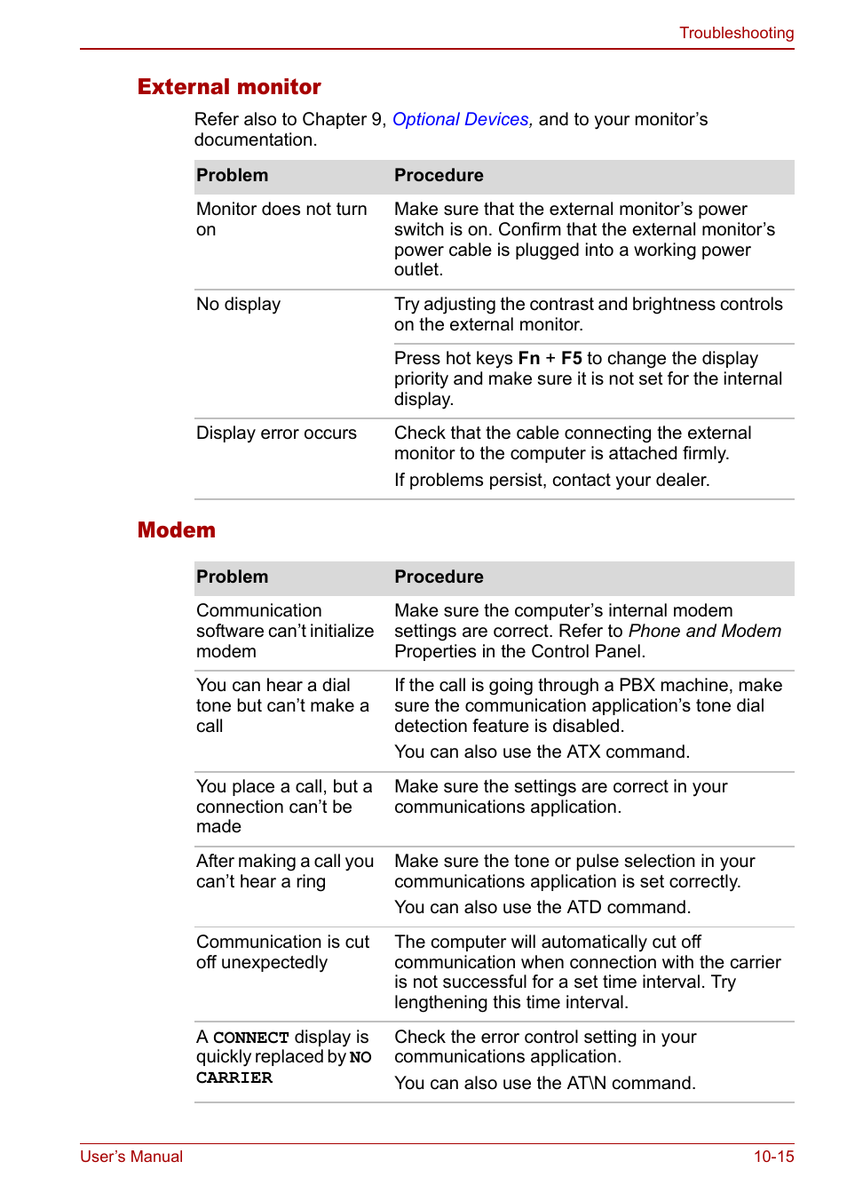 External monitor, Modem | Toshiba Qosmio G30 HD-DVD (PQG31) User Manual | Page 205 / 272