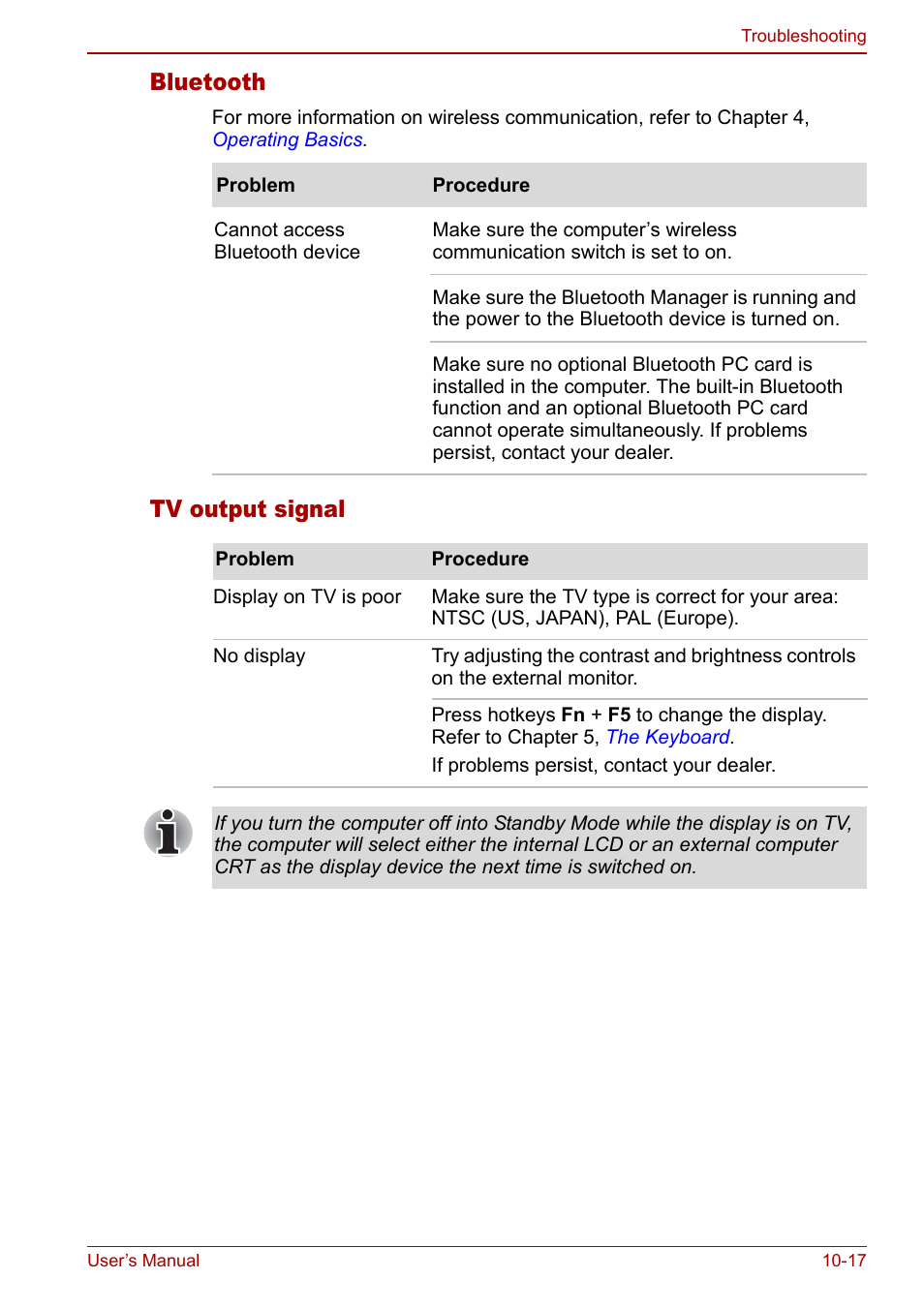 Bluetooth, Tv output signal | Toshiba Qosmio G30 HD-DVD (PQG31) User Manual | Page 207 / 272