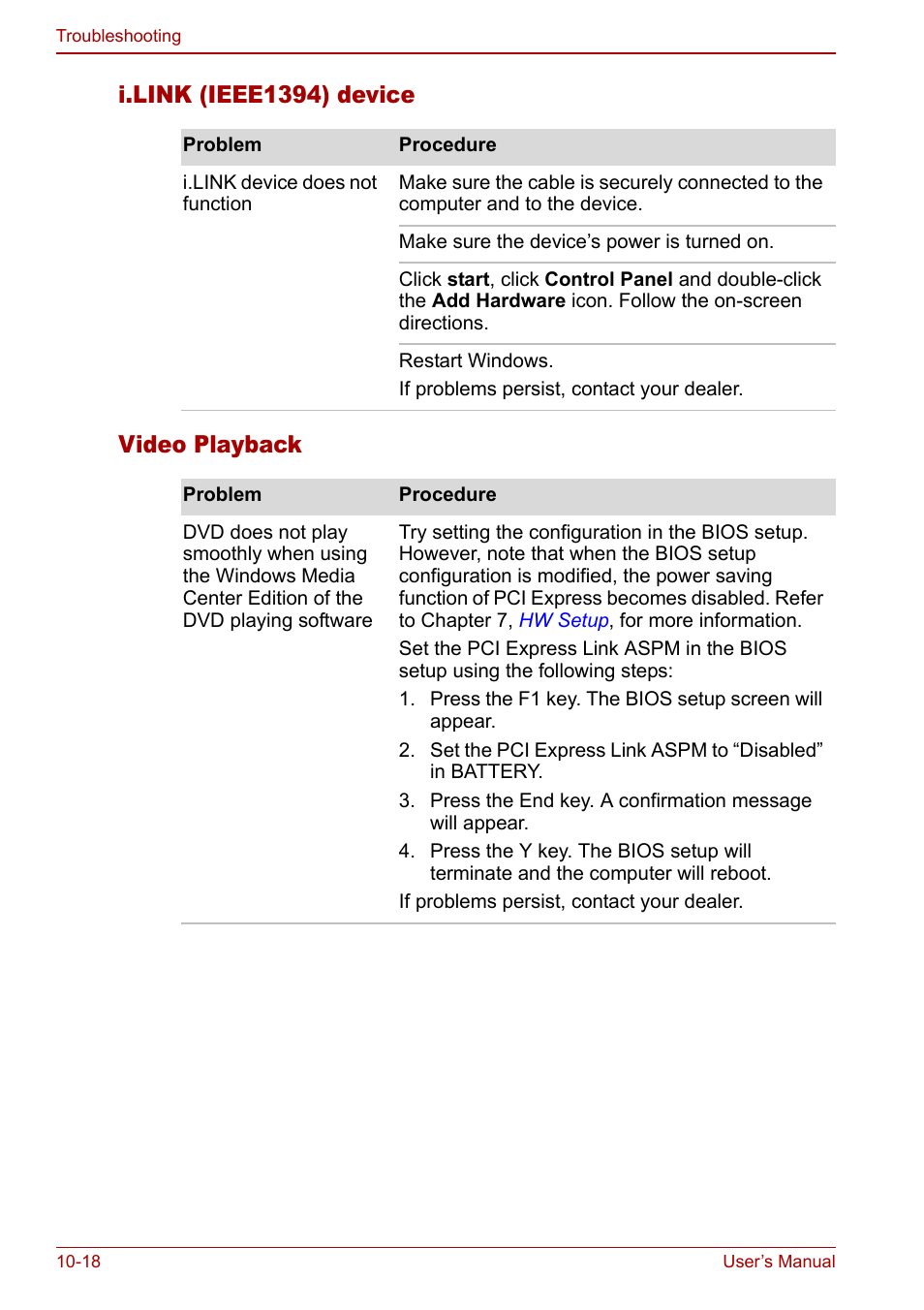 I.link (ieee1394) device video playback | Toshiba Qosmio G30 HD-DVD (PQG31) User Manual | Page 208 / 272