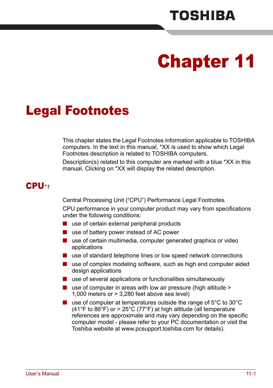 Chapter 11 - legal footnotes, Chapter 11, Legal footnotes | Provide, Sectio, Refer to the, To the | Toshiba Qosmio G30 HD-DVD (PQG31) User Manual | Page 211 / 272