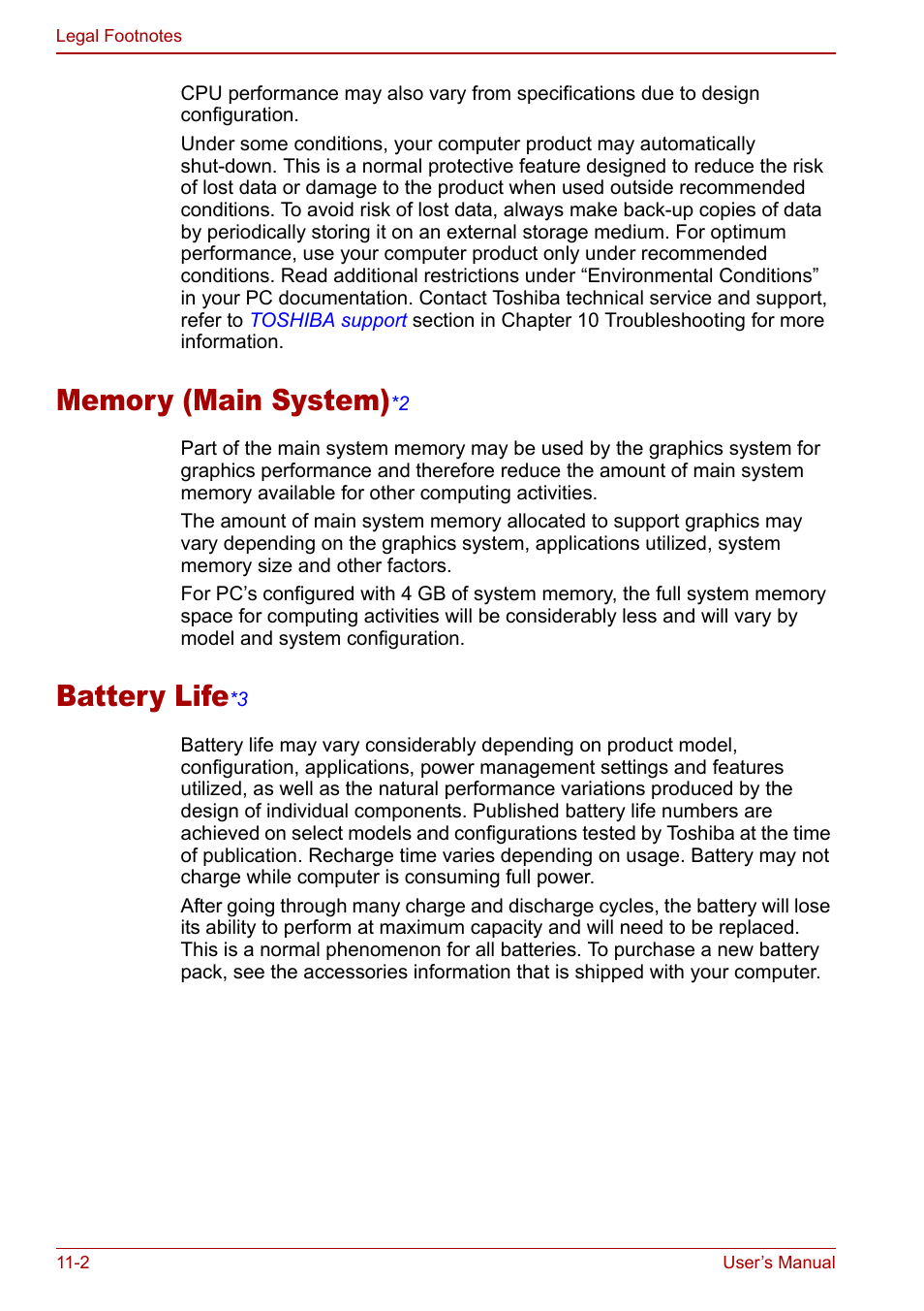 Battery lif e | Toshiba Qosmio G30 HD-DVD (PQG31) User Manual | Page 212 / 272