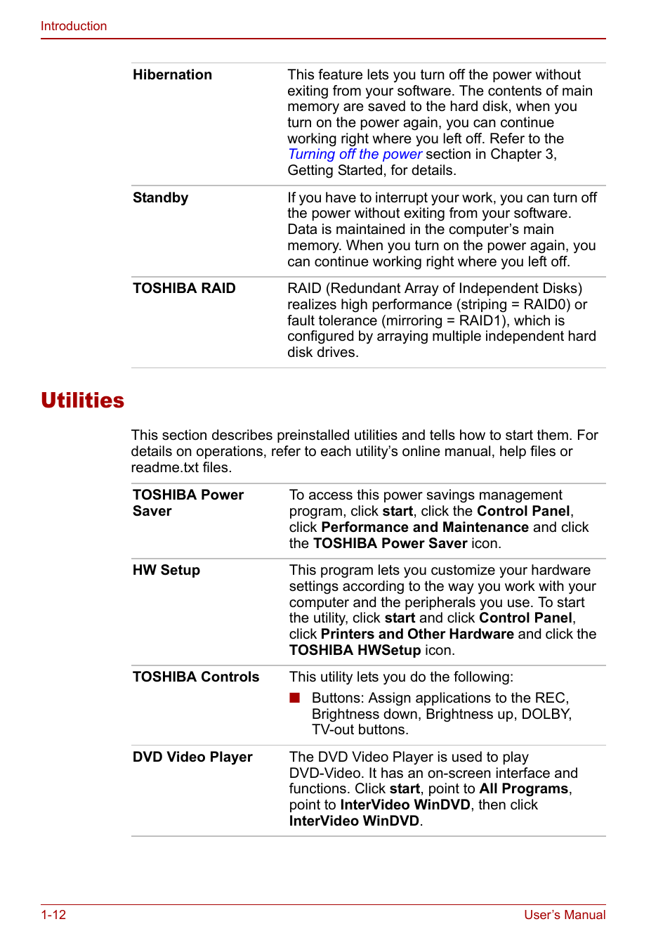 Utilities, Utilities -12 | Toshiba Qosmio G30 HD-DVD (PQG31) User Manual | Page 32 / 272