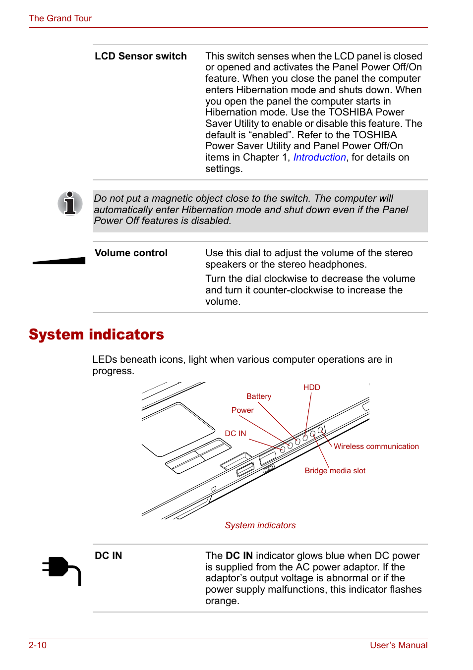 System indicators, System indicators -10 | Toshiba Qosmio G30 HD-DVD (PQG31) User Manual | Page 46 / 272