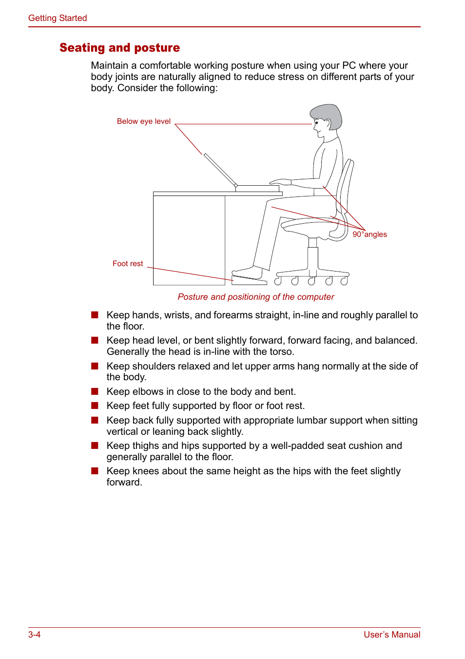 Seating and posture | Toshiba Qosmio G30 HD-DVD (PQG31) User Manual | Page 56 / 272