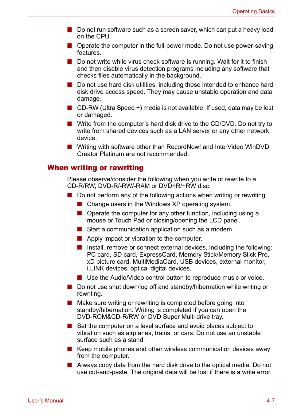 When writing or rewriting | Toshiba Qosmio G30 HD-DVD (PQG31) User Manual | Page 75 / 272