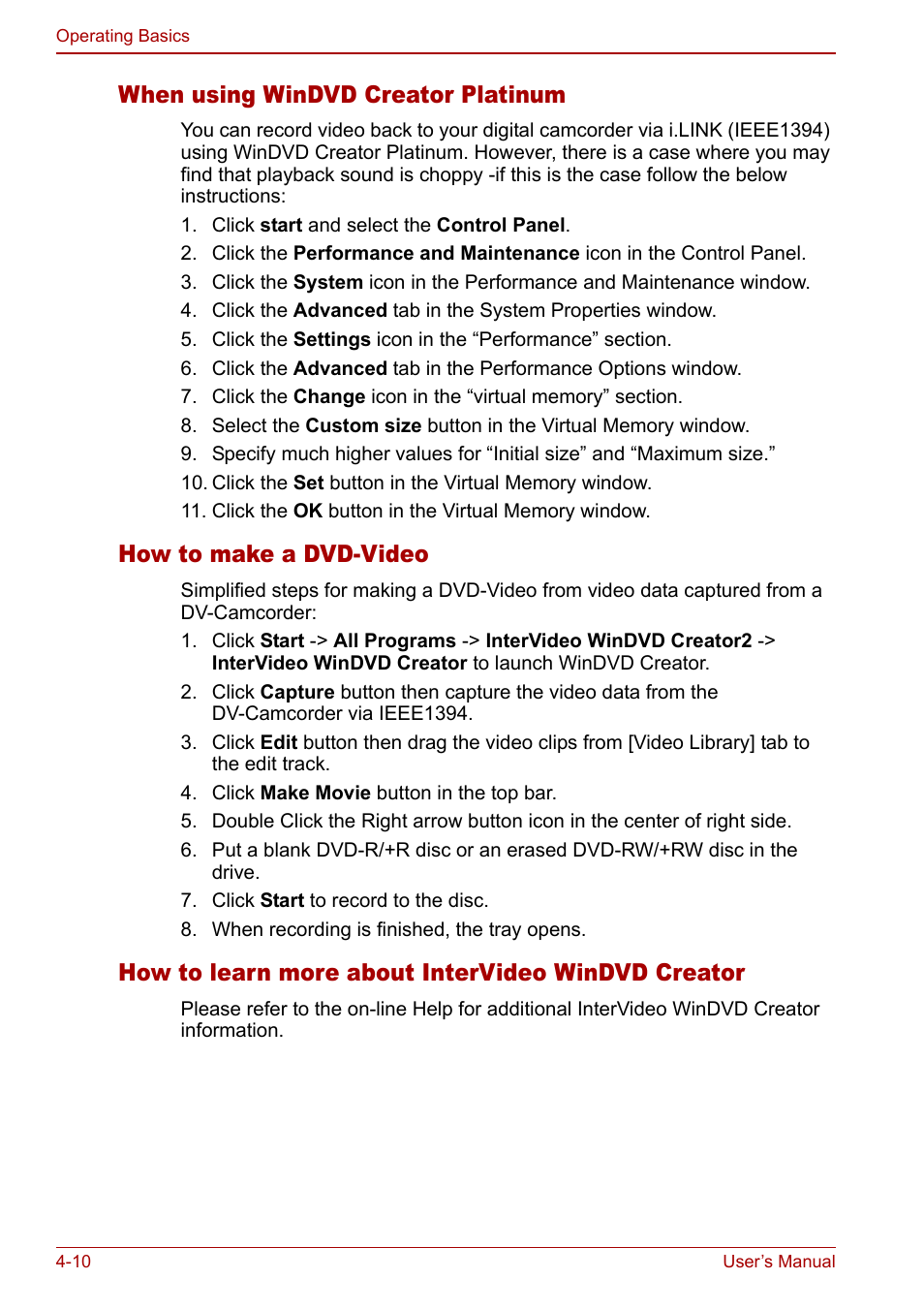 When using windvd creator platinum, How to make a dvd-video, How to learn more about intervideo windvd creator | Toshiba Qosmio G30 HD-DVD (PQG31) User Manual | Page 78 / 272