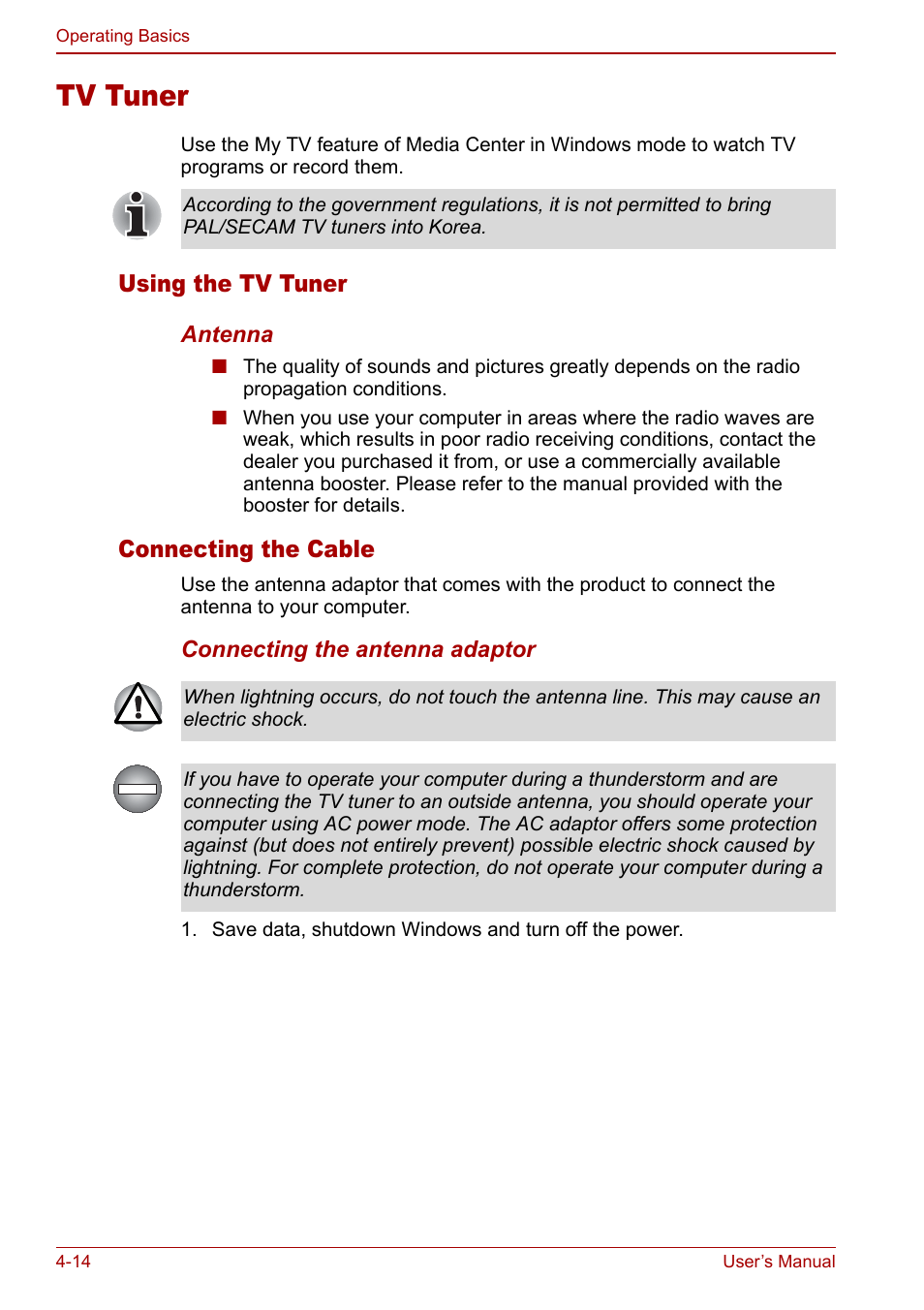 Tv tuner, Tv tuner -14 | Toshiba Qosmio G30 HD-DVD (PQG31) User Manual | Page 82 / 272