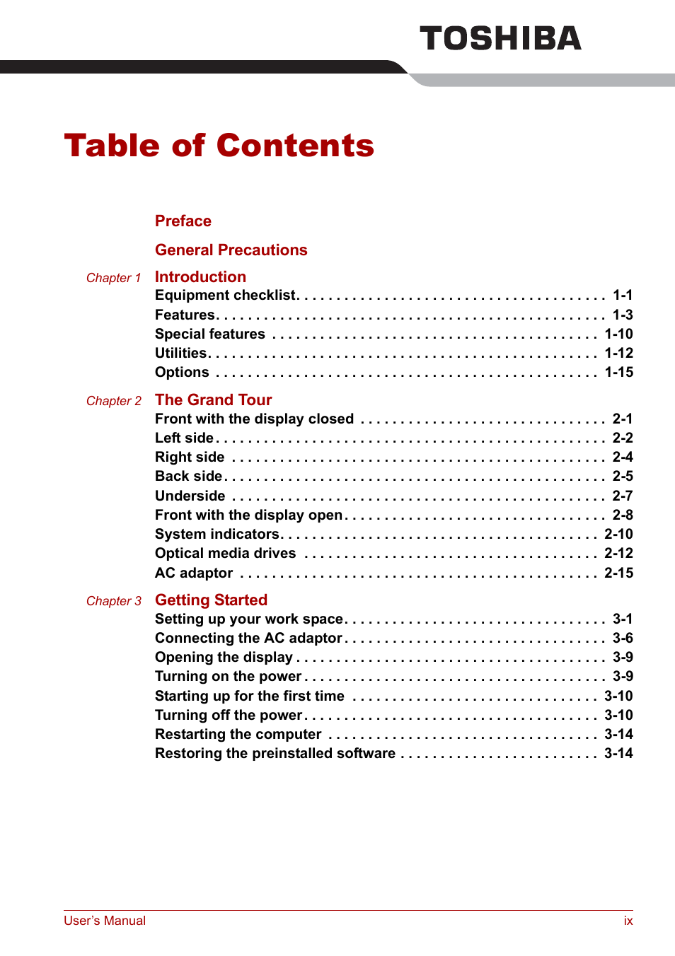 Toshiba Qosmio G30 HD-DVD (PQG31) User Manual | Page 9 / 272