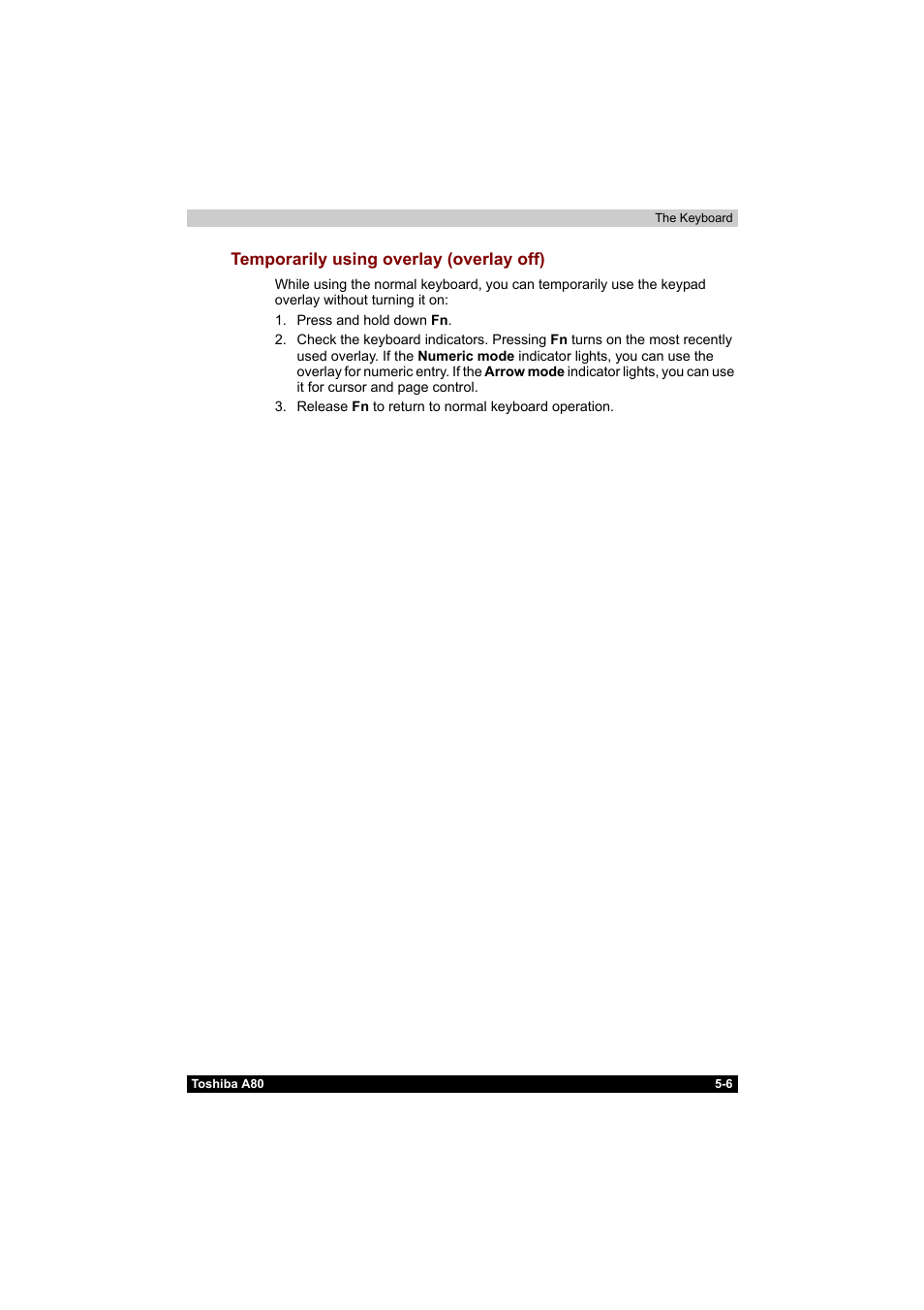 Temporarily using overlay (overlay off) -6 | Toshiba Equium A80 User Manual | Page 112 / 176
