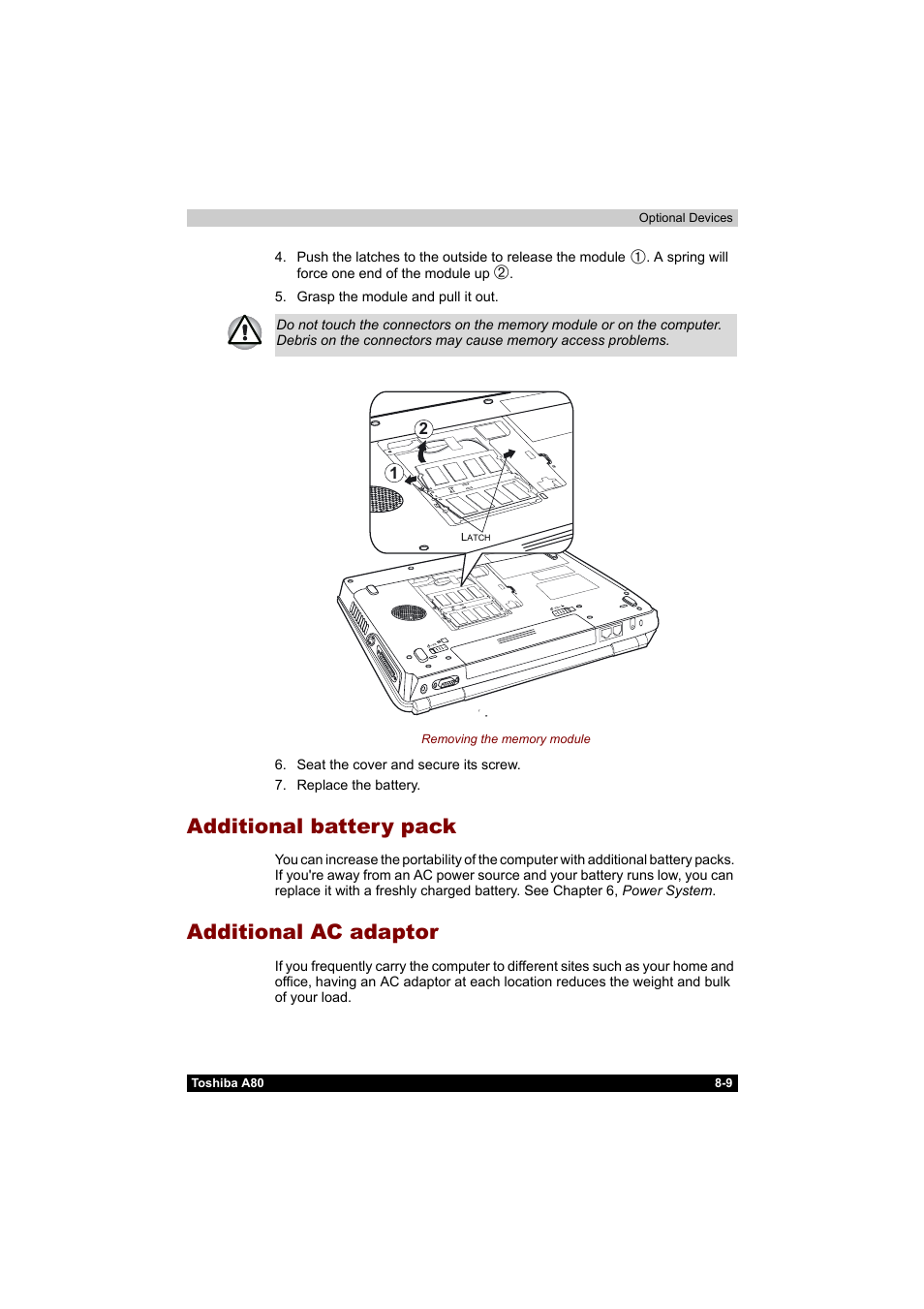 Additional battery pack, Additional ac adaptor | Toshiba Equium A80 User Manual | Page 139 / 176