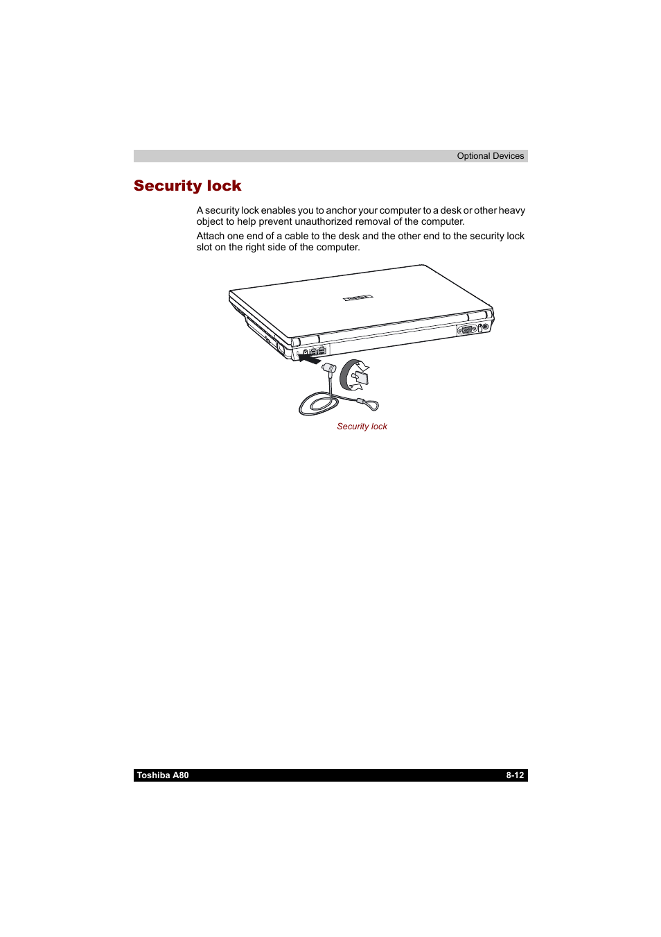 Security lock, Security lock -12 | Toshiba Equium A80 User Manual | Page 142 / 176
