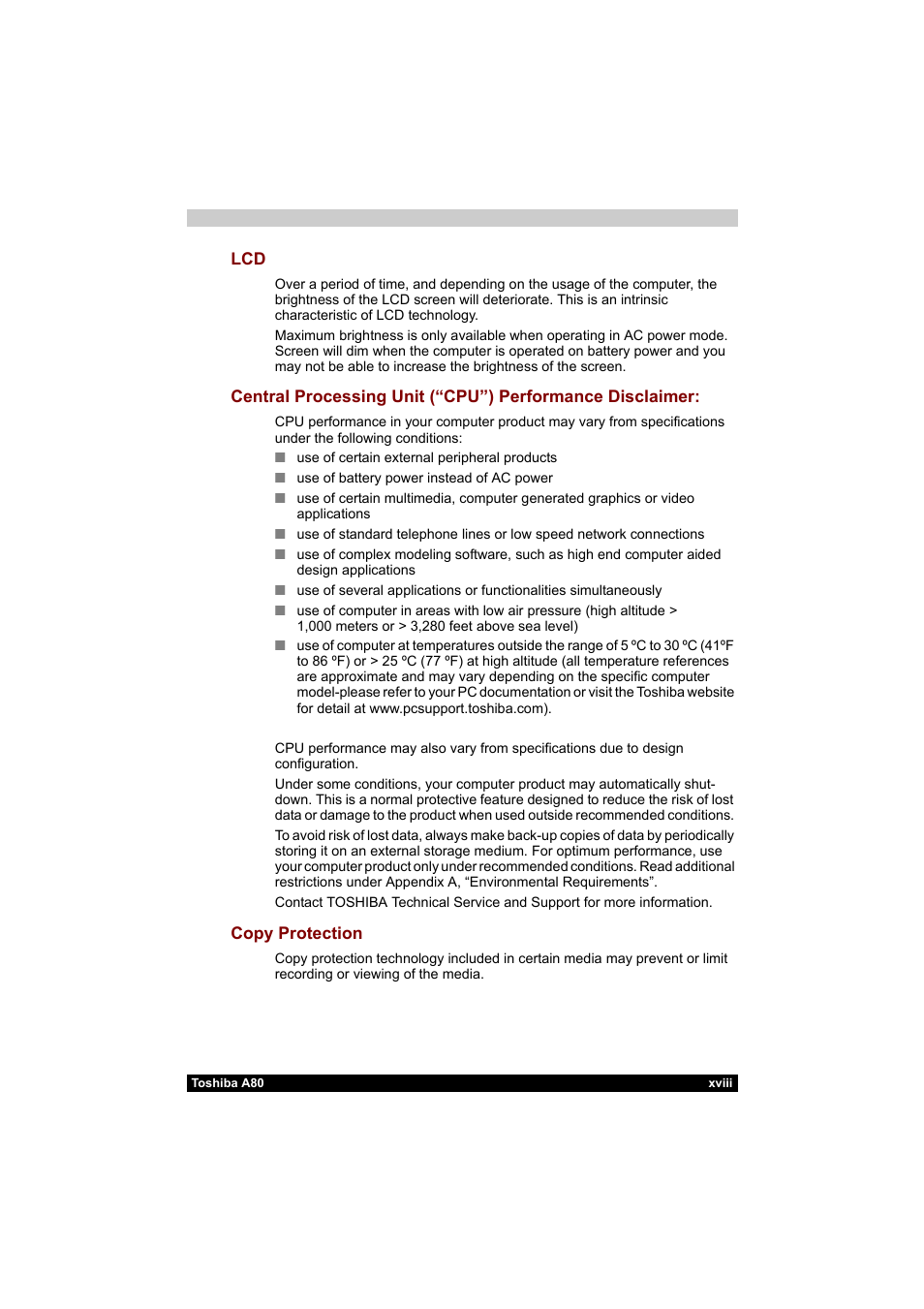 Toshiba Equium A80 User Manual | Page 18 / 176