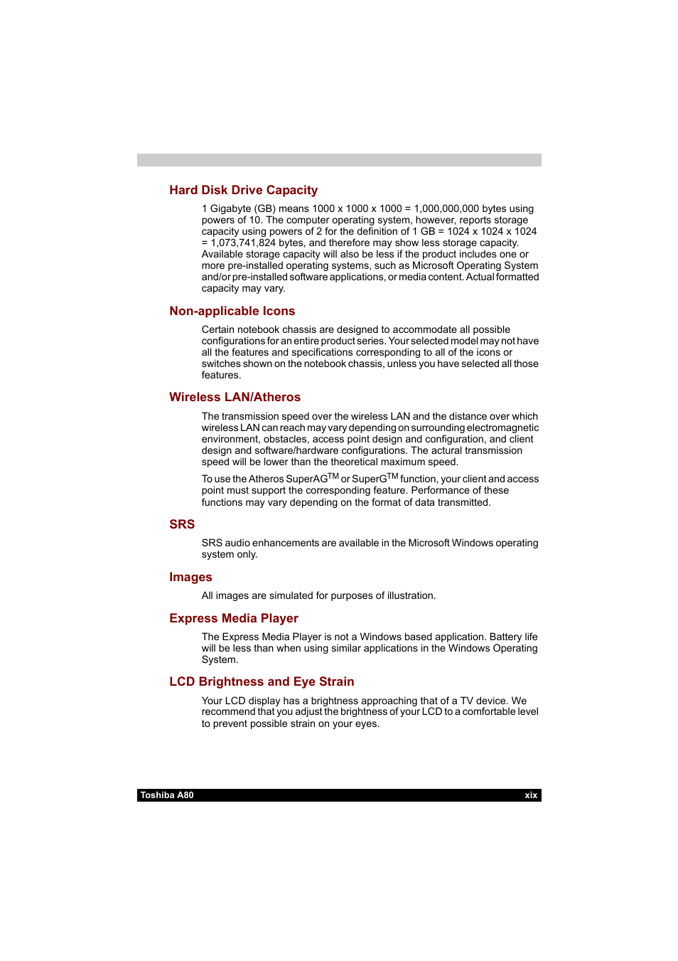 Toshiba Equium A80 User Manual | Page 19 / 176