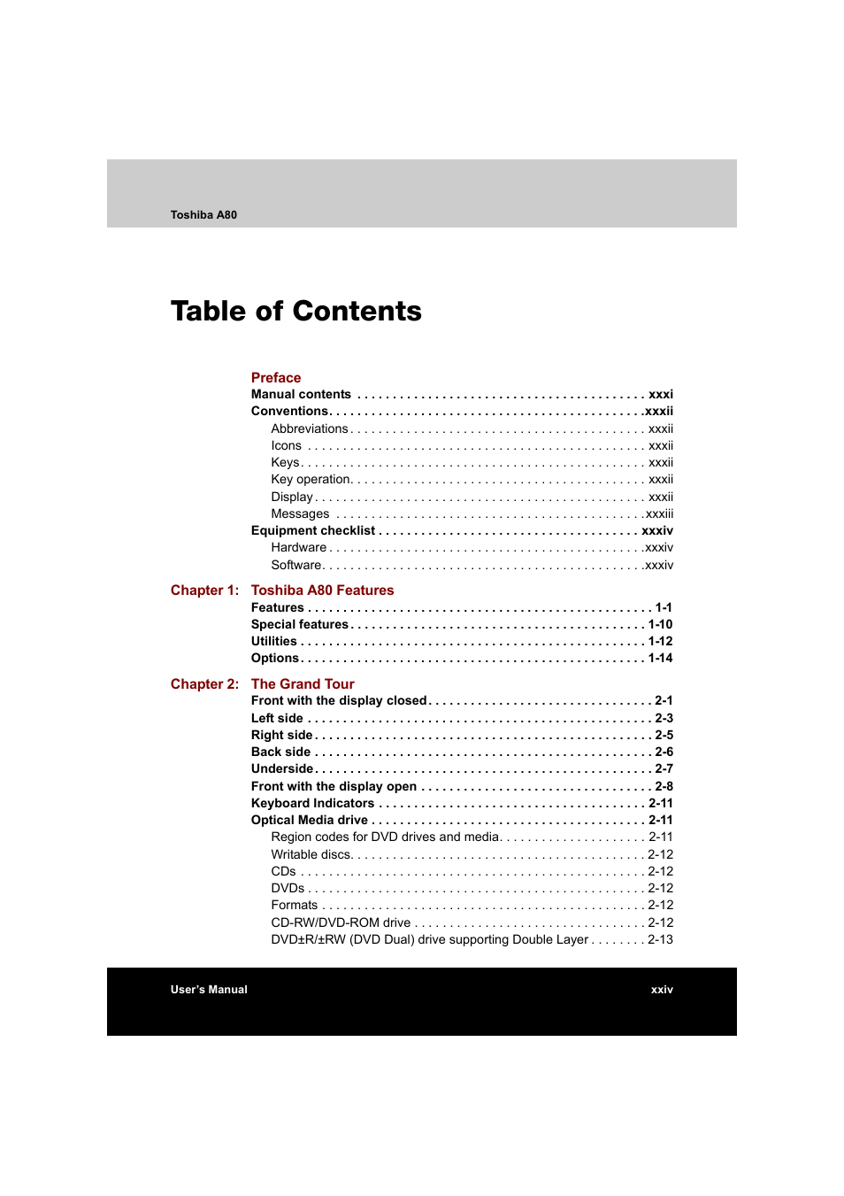 Toshiba Equium A80 User Manual | Page 24 / 176