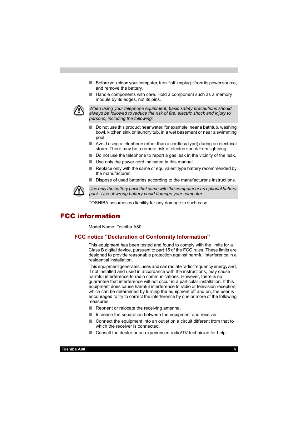 Fcc information | Toshiba Equium A80 User Manual | Page 5 / 176