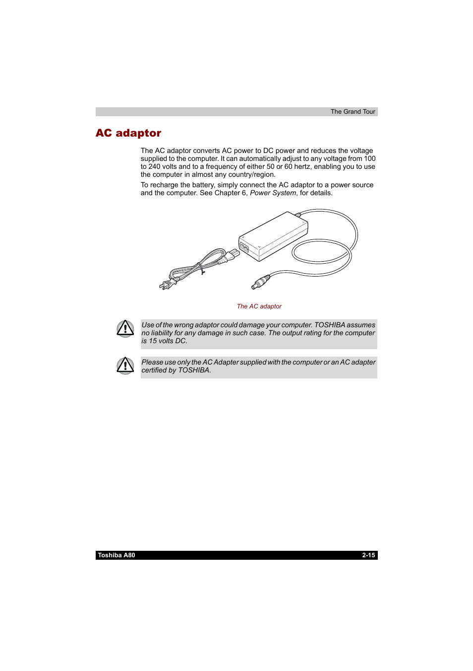 Ac adaptor | Toshiba Equium A80 User Manual | Page 64 / 176