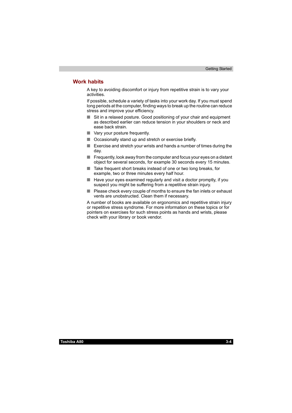 Work habits -4 | Toshiba Equium A80 User Manual | Page 68 / 176