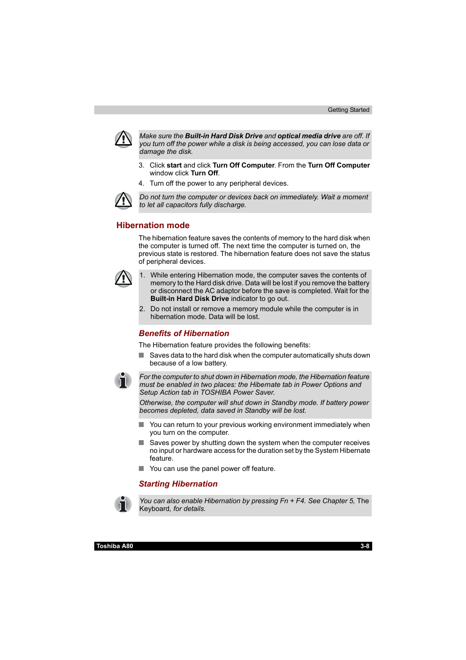 Hibernation mode -8 | Toshiba Equium A80 User Manual | Page 72 / 176