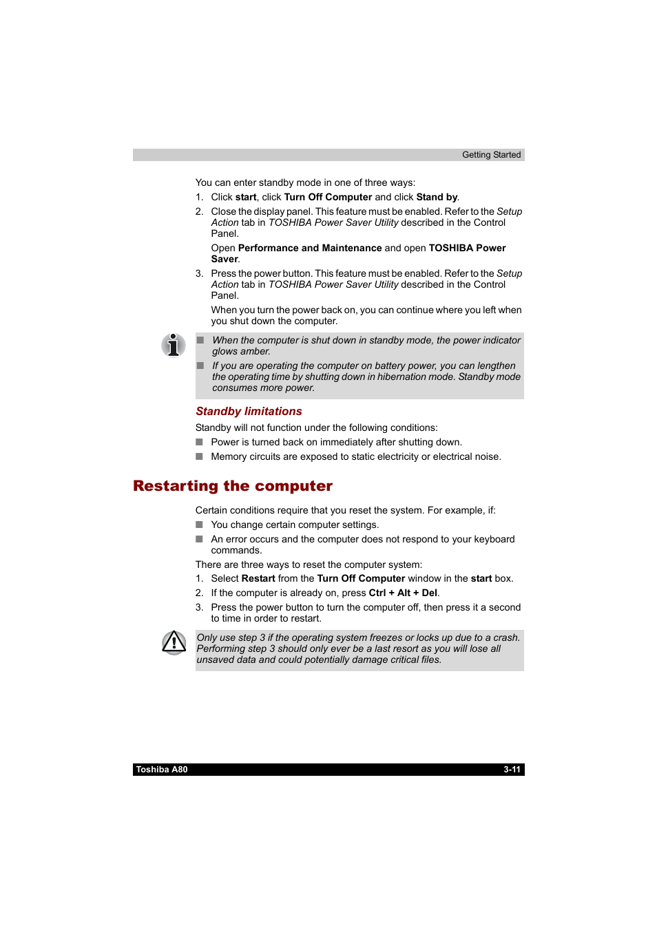 Restarting the computer, Restarting the computer -11 | Toshiba Equium A80 User Manual | Page 75 / 176