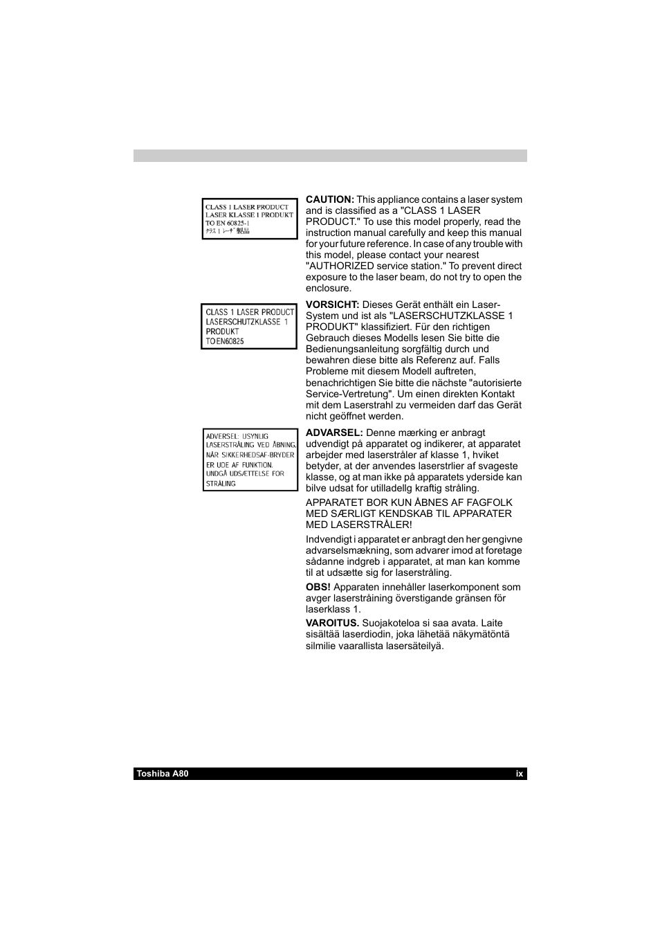 Toshiba Equium A80 User Manual | Page 9 / 176