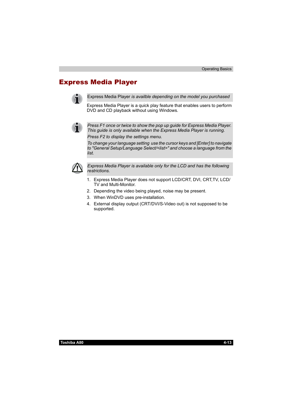 Express media player, Express media player -13 | Toshiba Equium A80 User Manual | Page 90 / 176
