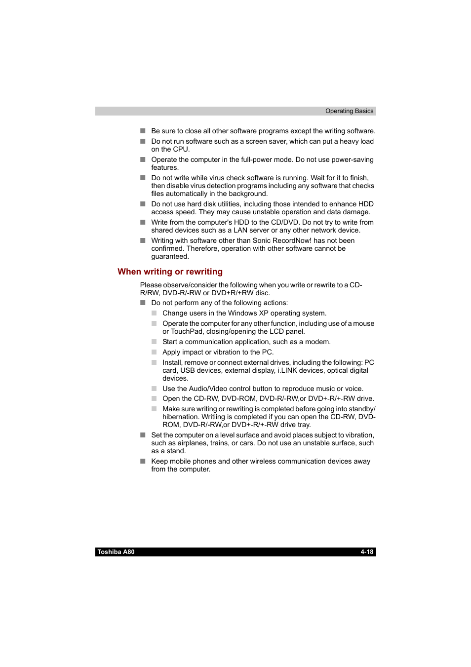 When writing or rewriting -18 | Toshiba Equium A80 User Manual | Page 95 / 176
