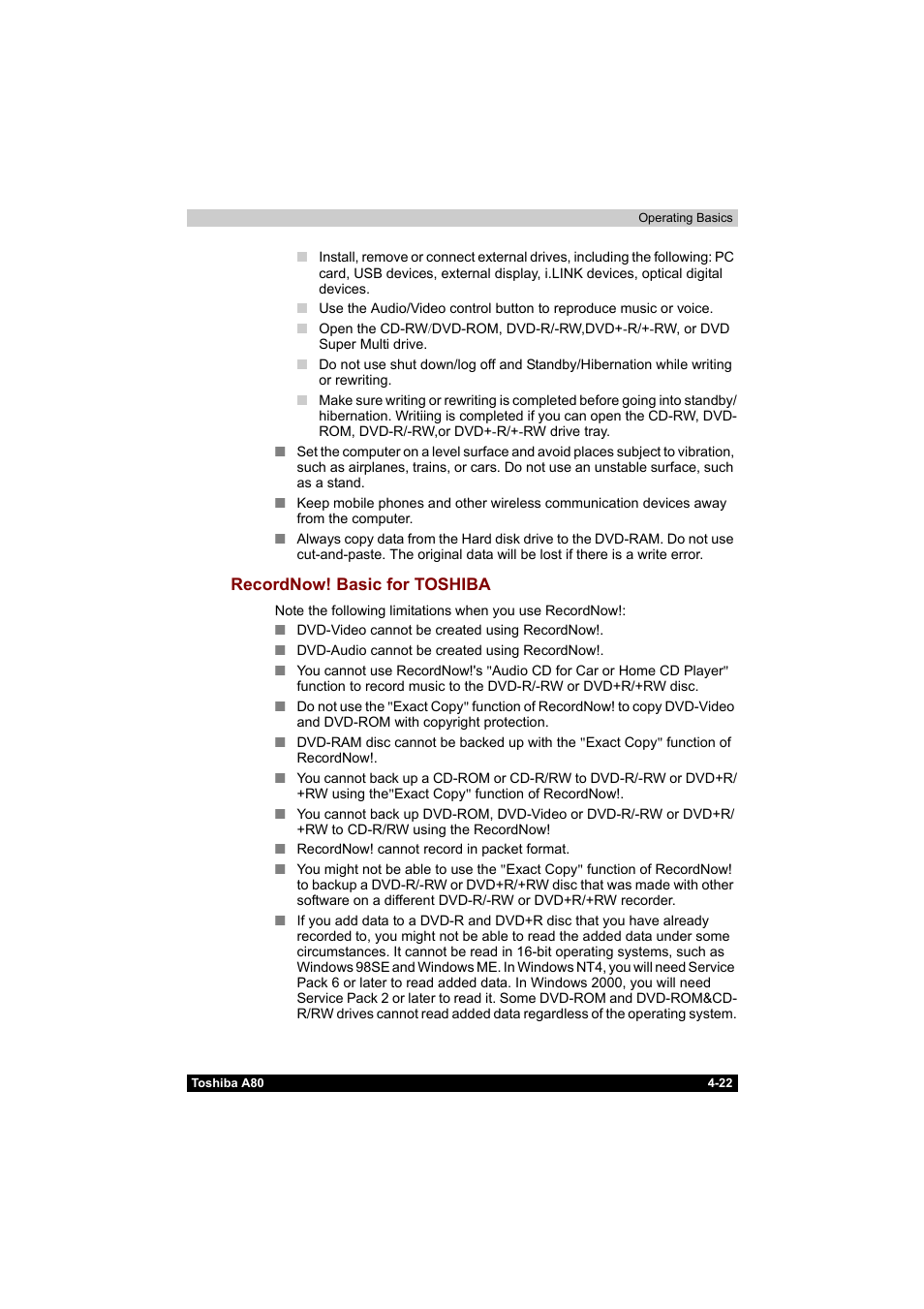Recordnow! basic for toshiba -22 | Toshiba Equium A80 User Manual | Page 99 / 176