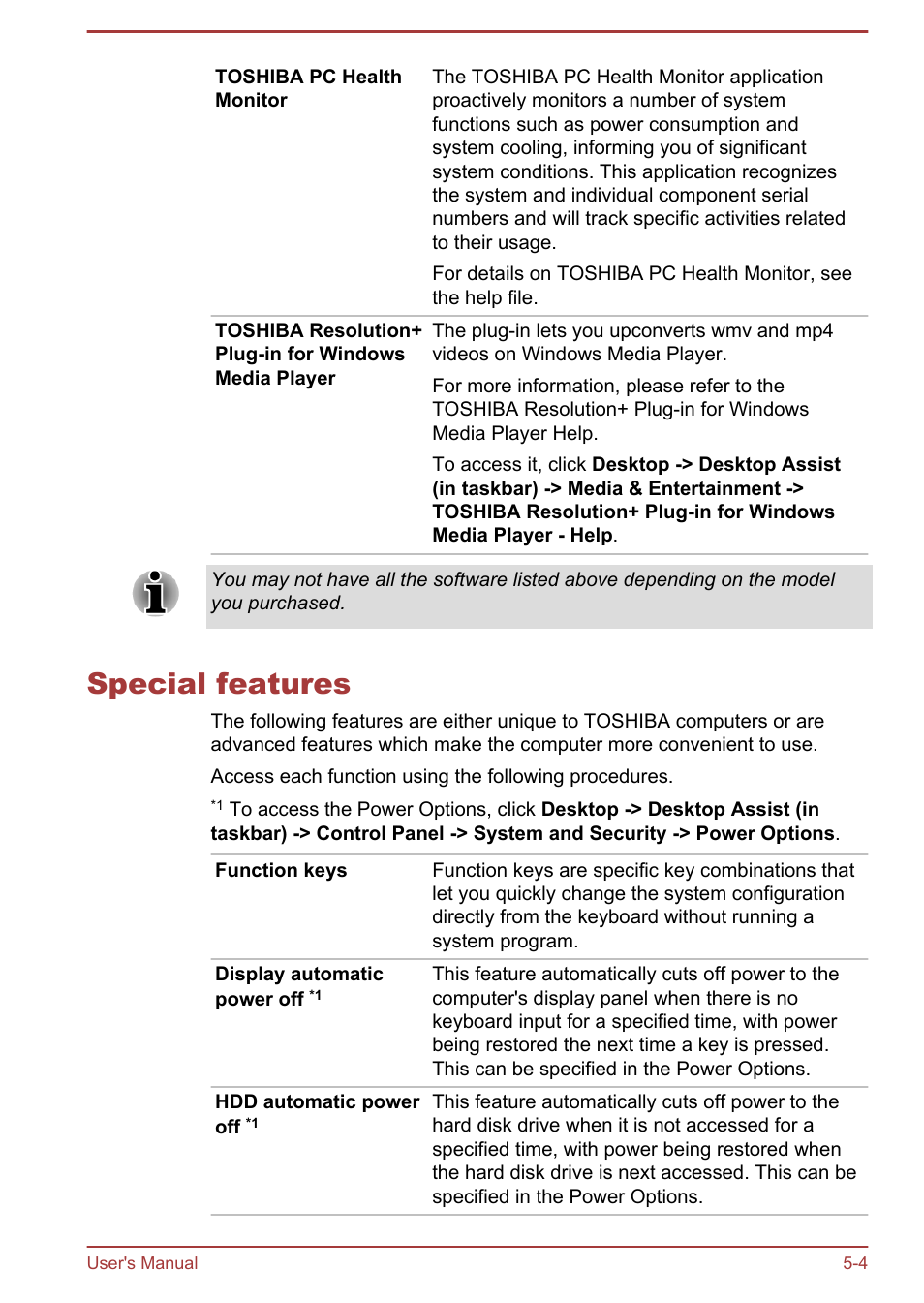 Special features, Special features -4 | Toshiba LX830-C User Manual | Page 106 / 138