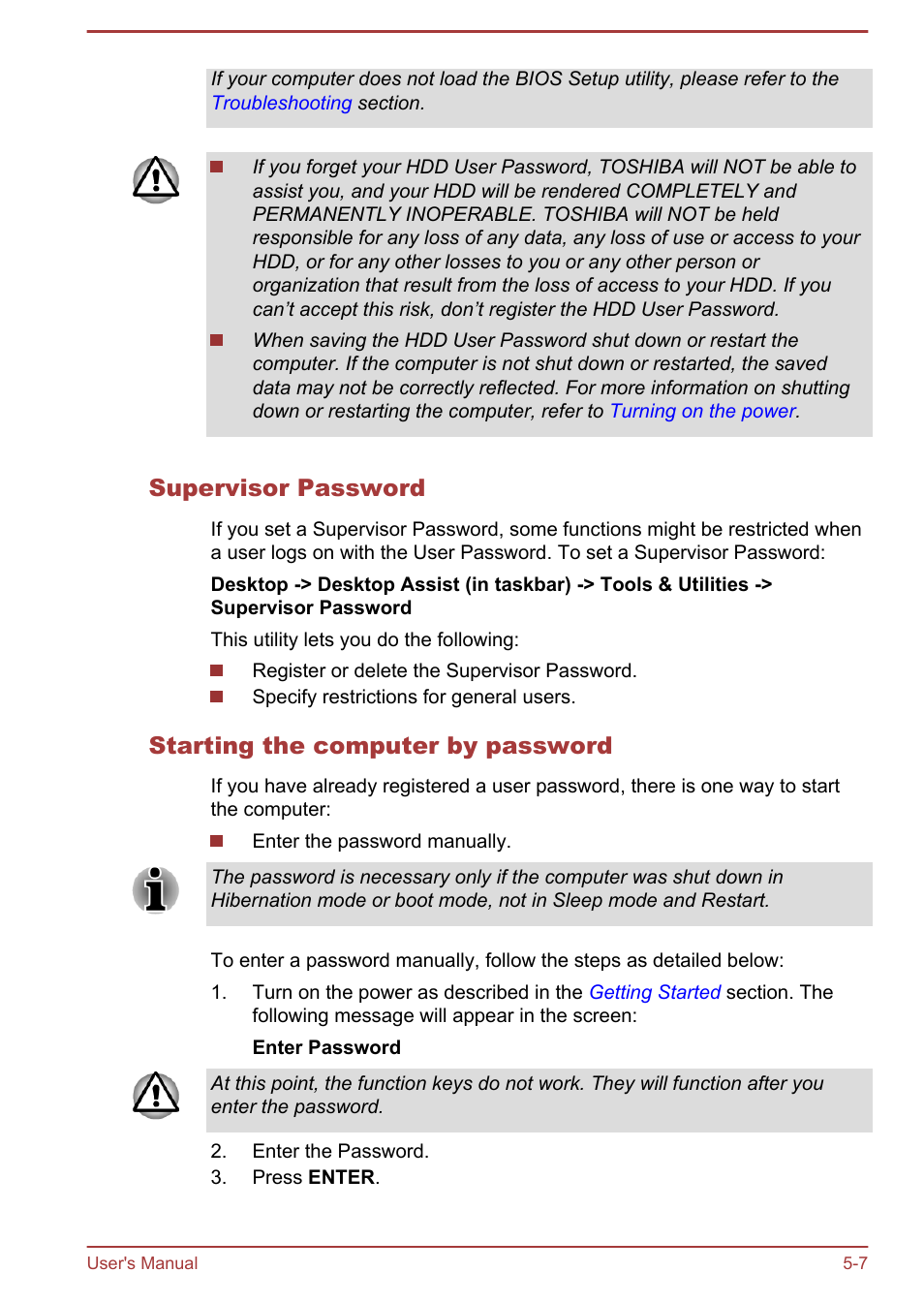 Supervisor password, Starting the computer by password | Toshiba LX830-C User Manual | Page 109 / 138